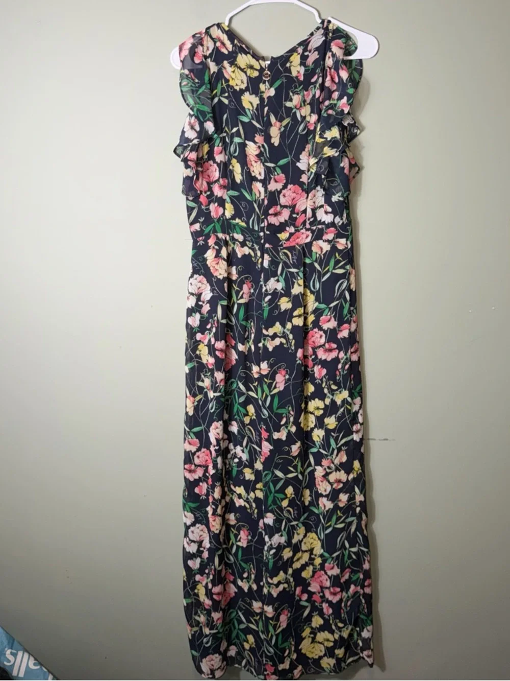 Tommy Hilfiger Women’s Blue Pink Floral Printed Ruffled Wide Leg Jumpsuit Size 8